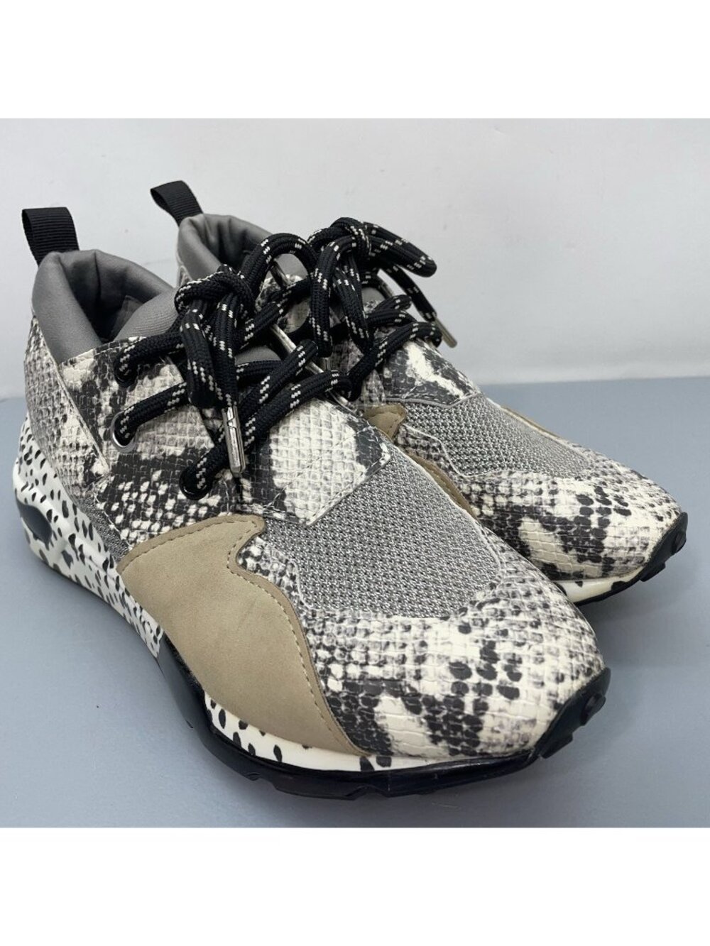 Steve Madden Cliff Natural Snake Sneakers Shoes Wedge Heel Black White Women 6.5